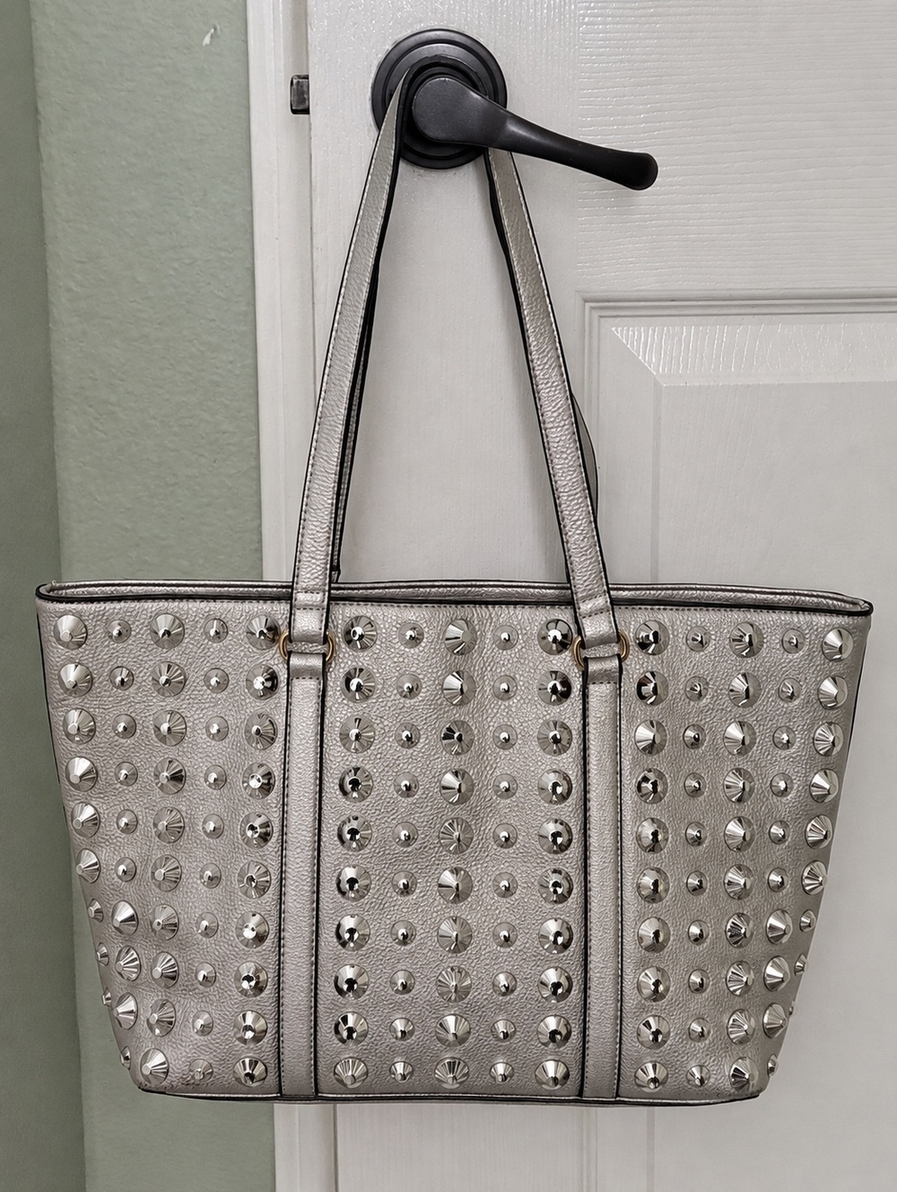 Stylish Silver Studded Tote Shoulder Bag
